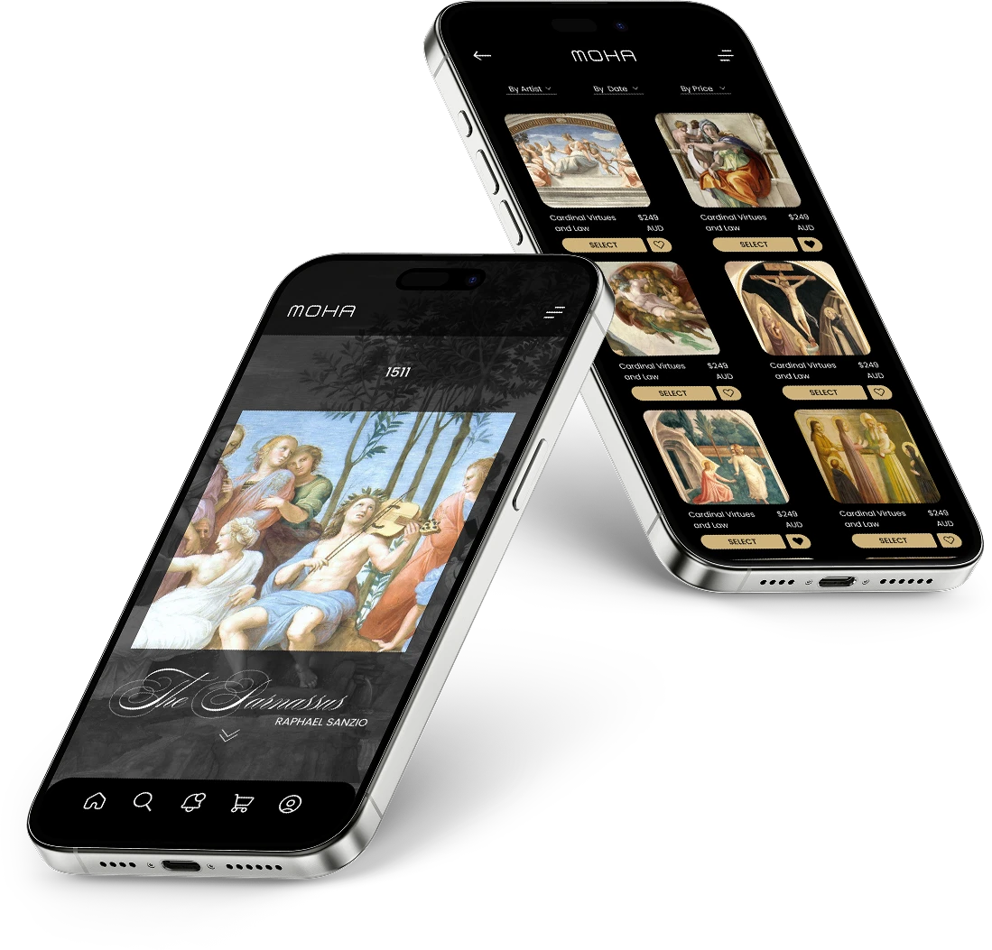 MOHA app — artwork detail and gallery screens