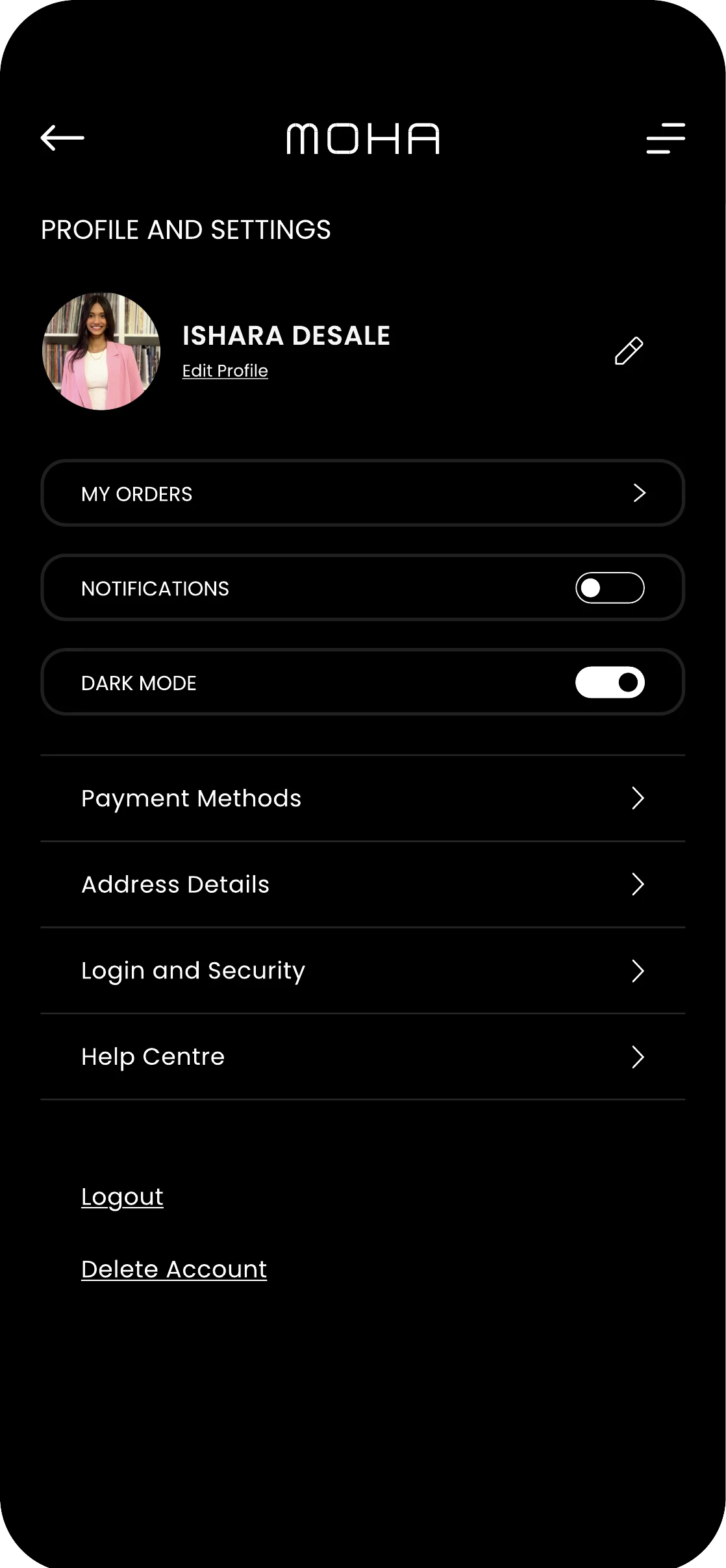 Profile & settings