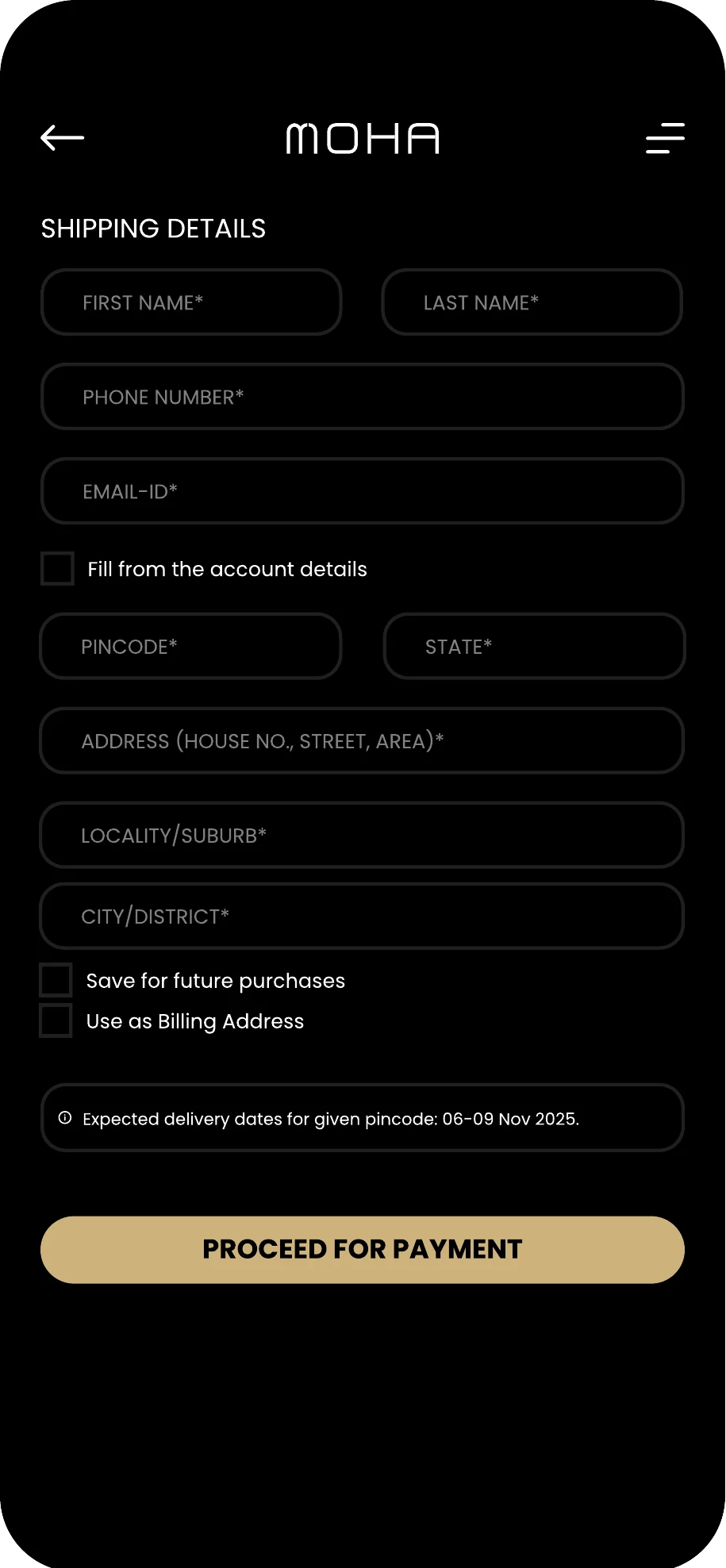 Checkout — shipping details